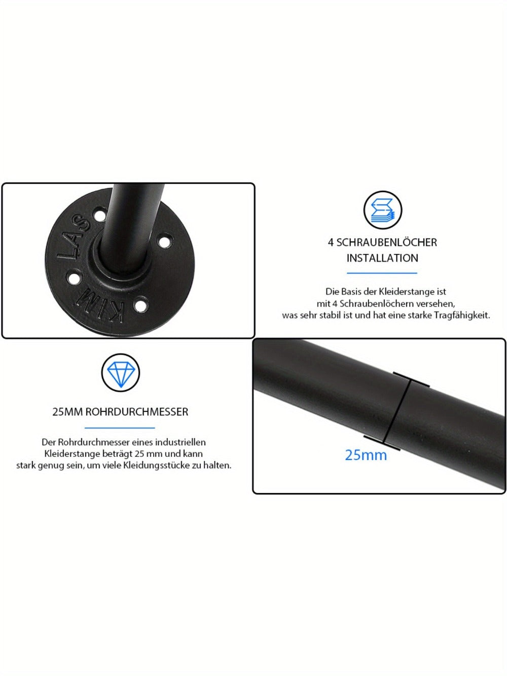 Perchero de tubo industrial de 200 cm para montar en la pared, toallero, barra para prendas de estilo vintage, riel de pared de alta resistencia para colgar y exhibir ropa, para dormitorio y lavadero