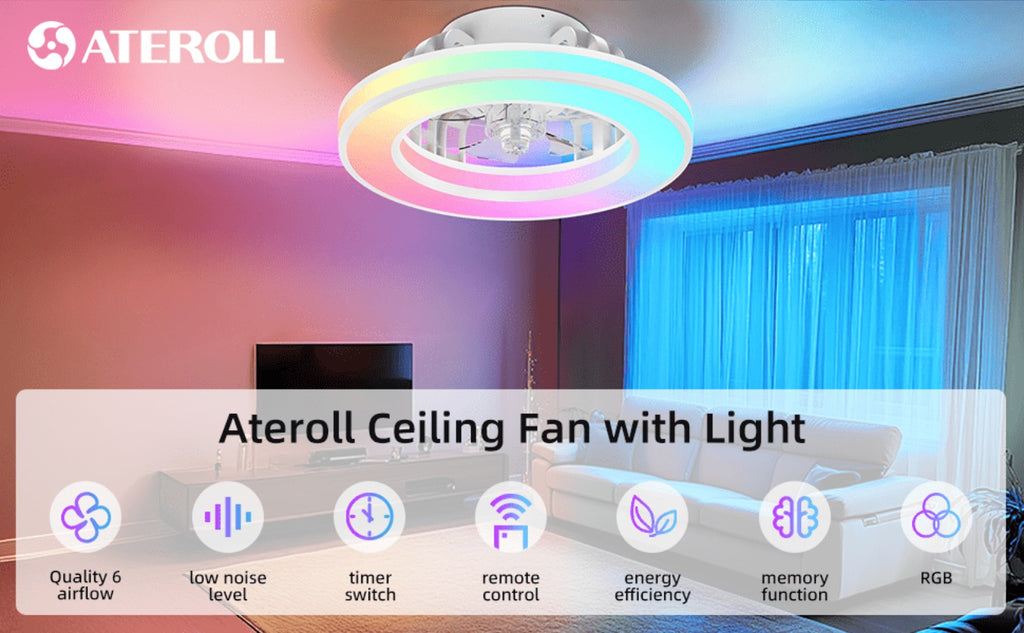 Ventilador de techo con luz de 41.5 cm, ventiladores de techo silenciosos de 25 W, regulable 3000K-6500K-RGB, 6 velocidades de viento con control remoto, temporizador, memoria de luz, ventilador reversible