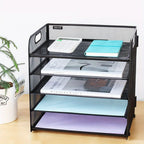 Organizador de escritorio de malla, bandeja de letras de 5 niveles, organizador de archivos apilable de malla, organizador de archivos de escritorio A4 para oficina en casa (Negro)