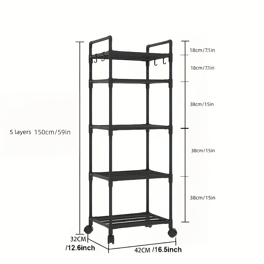 Estante de Almacenamiento Rodante de 5/6 Niveles - Organizador Multicapa de 167.64 cm - Ahorro de Espacio, Estante Ajustable y Multifuncional, Adecuado para Cocina, Baño, Sala de Estar, Oficina y Estudio, Solución de Almacenamiento Perfecta, Estante de Pi