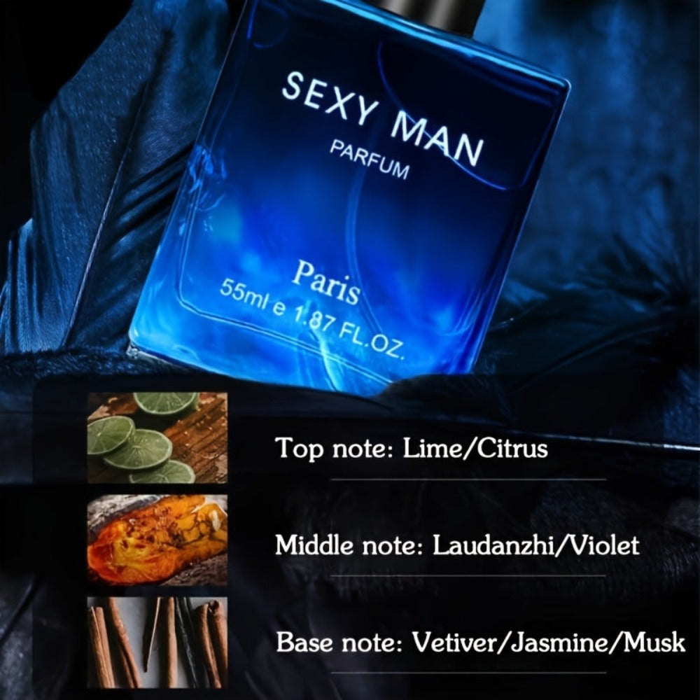 SEXY MAN Perfume para Hombre | Fragancia Parisina, 2 Opciones: Botella Negra (Bergamota, Cedro, Cuero) / Botella Azul (Lima, Violeta, Almizcle), Aroma Encantador para Uso Diario y Citas