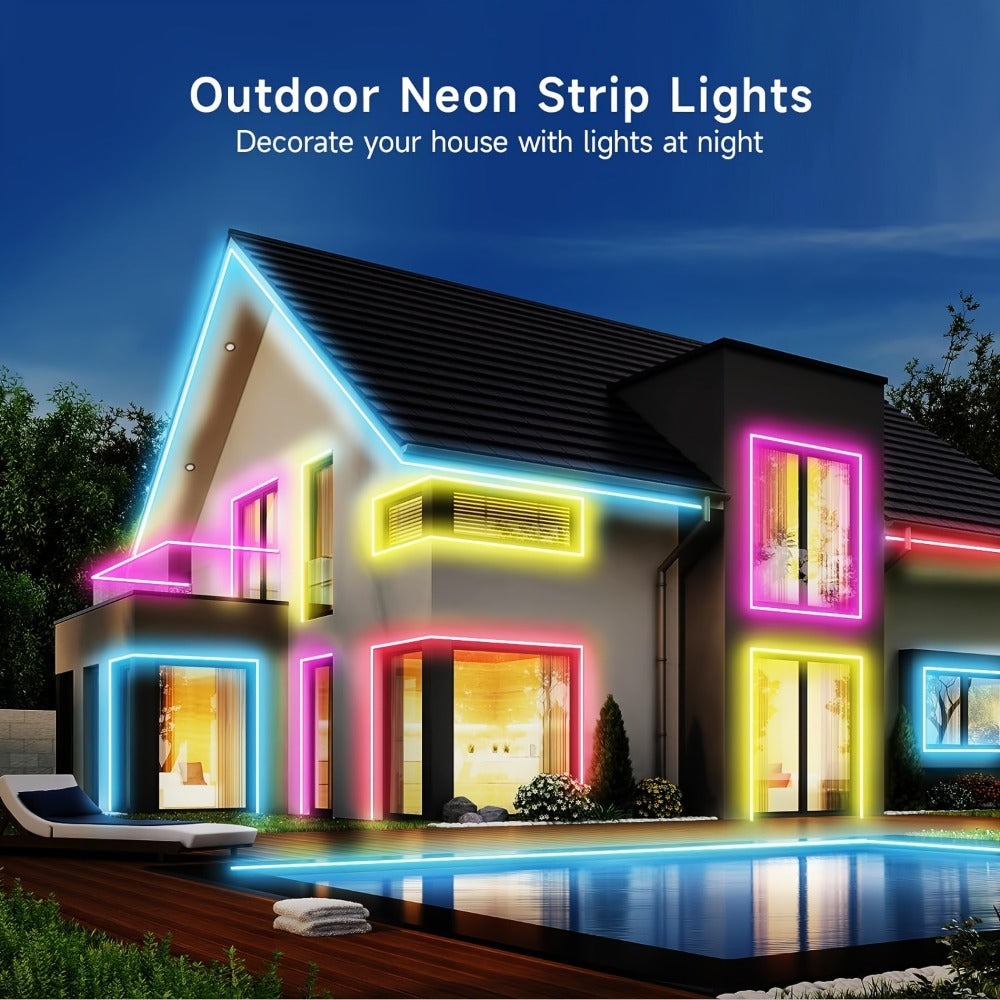 30m/20m/15m/10m/5m Luces LED Neon Flexibles Inteligentes con Control por App/Mando, Alta Calidad, Regulables, Lámpara RGB para Exteriores, Sincronización Musical o DIY, Función Temporizador para Habitaciones, Regalos