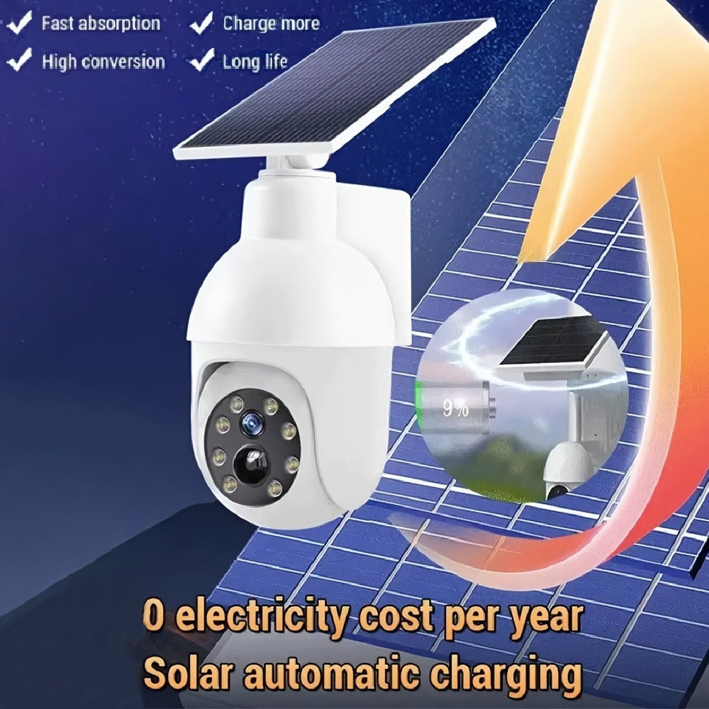 Lámpara de seguridad inteligente con energía solar, -rated; Lámpara de iluminación con sensor de movimiento con energía solar; Batería de litio de 2200 MAh, Foco de cámara de vigilancia de doble con forma realista; Sin funcionalidad de vigilancia real; Lá