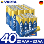 Pilas | VARTA Pilas AA y AAA Alcalinas de Alto Rendimiento, 20 Pilas AA + 20 Pilas AAA, VARTA Longlife Power, Ultra Larga Duración, Energía