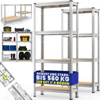 MONZANA® Estantería Robusta 2x 170x75x30cm 560kg 4 Estantes de MDF Almacenamiento Rack Sótano Tablero Perforado Taller