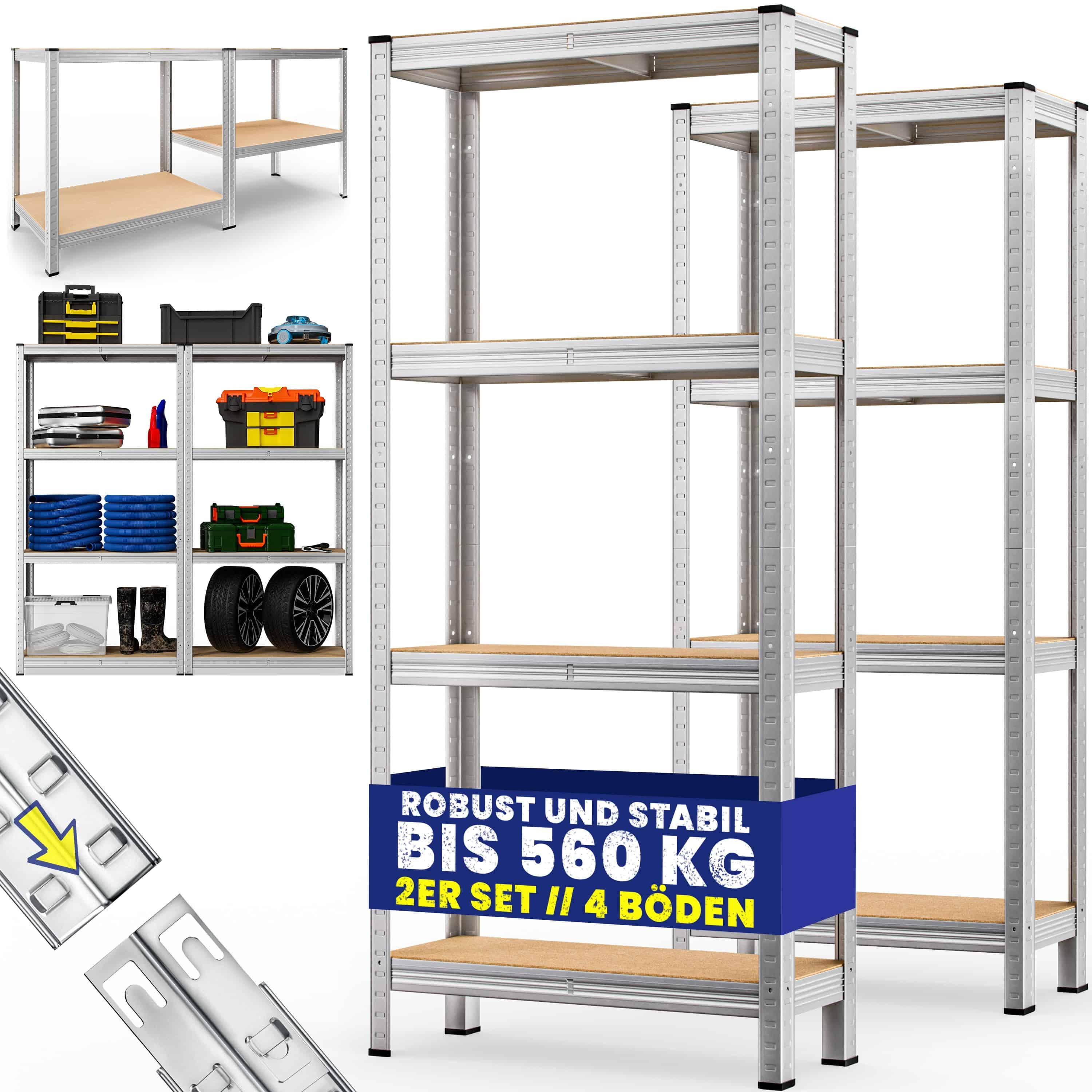 MONZANA® Estantería Robusta 2x 170x75x30cm 560kg 4 Estantes de MDF Almacenamiento Rack Sótano Tablero Perforado Taller