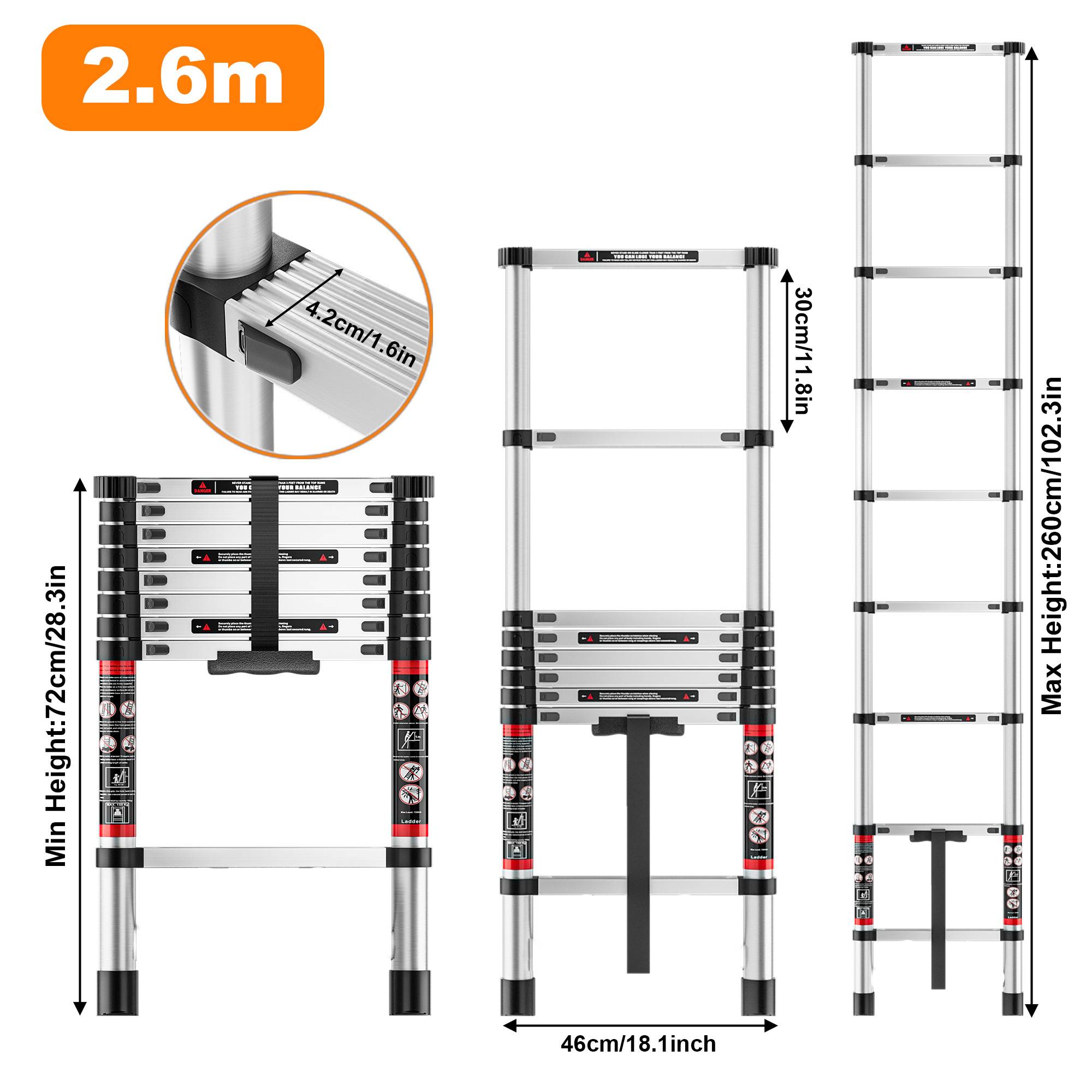 Escalera Telescópica Recta Profesional, Escalera de Extensión Multiusos con Ganchos de Seguridad Removibles, Escalera de Escalones Portátil Antideslizante para Mantenimiento de Canaletas de Techos y Acceso a Viviendas Altas, Escalera Retráctil Multiusos d