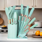 Juego de 19 Piezas de Cuchillos de Cocina con Bloque de Ventilación en Varios Colores. Incluye Cuchillo de Chef, Cuchillo de Carnicería, Cuchillo para Pan, Cuchillo Multiusos, Cuchillo para Frutas y Herramientas de Cocina. Hojas de Acero Inoxidable Premiu
