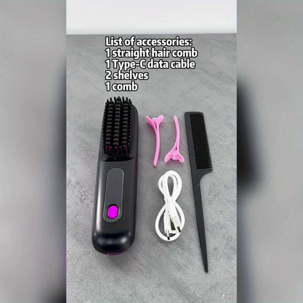 Plancha de pelo inalámbrica | Plancha de Cabello Inalámbrica, Calentamiento Rápido, Peine Alisador para Mujeres, Ligero, Puerto Tipo-C, Anti