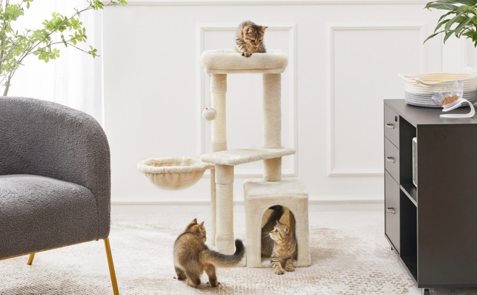 Costoffs Árbol de Gato con Plataforma de Altura de 87 Cm Árbol de Escalada con Cueva Cesta Postes de Sisal