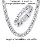 Juego de Joyería de Plata 925 con Cadena Cubana Incrustada con Zirconia 5A, Cadena Gruesa de Moda Hip-hop Casual, Ambiente de Lujo Generoso, Decoración para Fiestas y Banquetes, Hipoalergénico, El Mejor Regalo para Él, Empaque en Caja de Regalo Exquisita