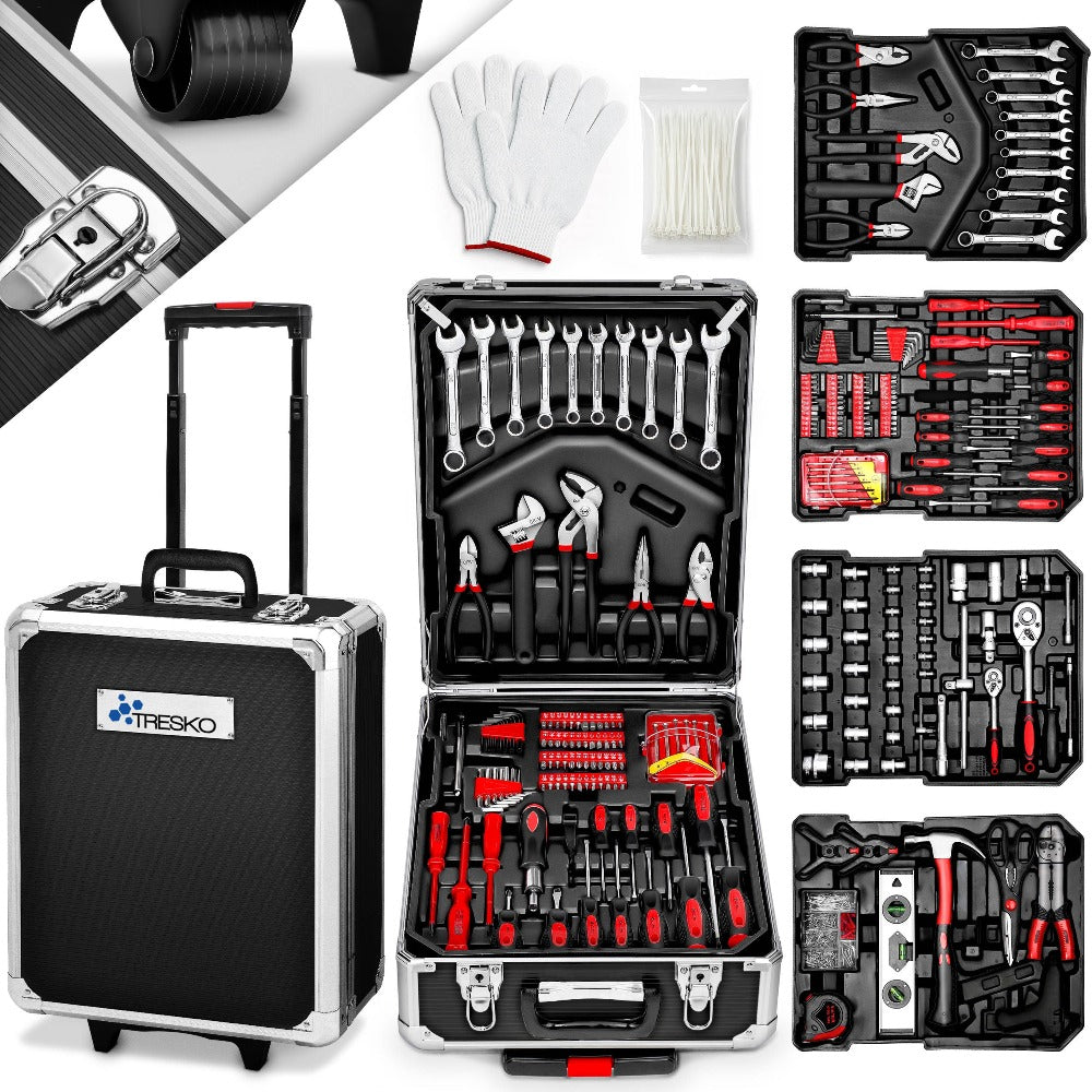 TRESKO® Juego de Herramientas Completo de 1400 piezas | Gabinete de Herramientas Lleno | Caja de Herramientas XXL | Bolsa de Herramientas con Herramientas | Carro de Herramientas | Acero al Cromo-Vanadio
