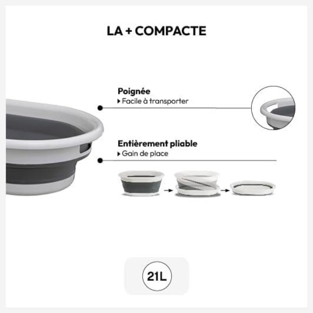 Cubo para la colada retráctil blanco y gris 21 l. Ideal para ropa sucia, Dobla, Juega, Lleva contigo.
