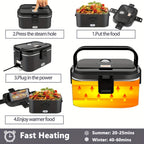 Esta lonchera cuenta con una potencia de 80W y una capacidad de 1.8 litros, lo que la hace ideal para comidas de adultos. Es una lonchera térmica portátil y diseñada para calentar alimentos en cualquier lugar. Incluye una bolsa térmica y un juego de cubie
