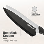Juego de cuchillos de cocina de acero inoxidable con revestimiento antiadherente, juego de 15 cuchillos de cocina profesionales con bloque de madera negra, mango de ABS antideslizante para cuchillos de chef, tabla de cortar de plástico y tijeras de cocina