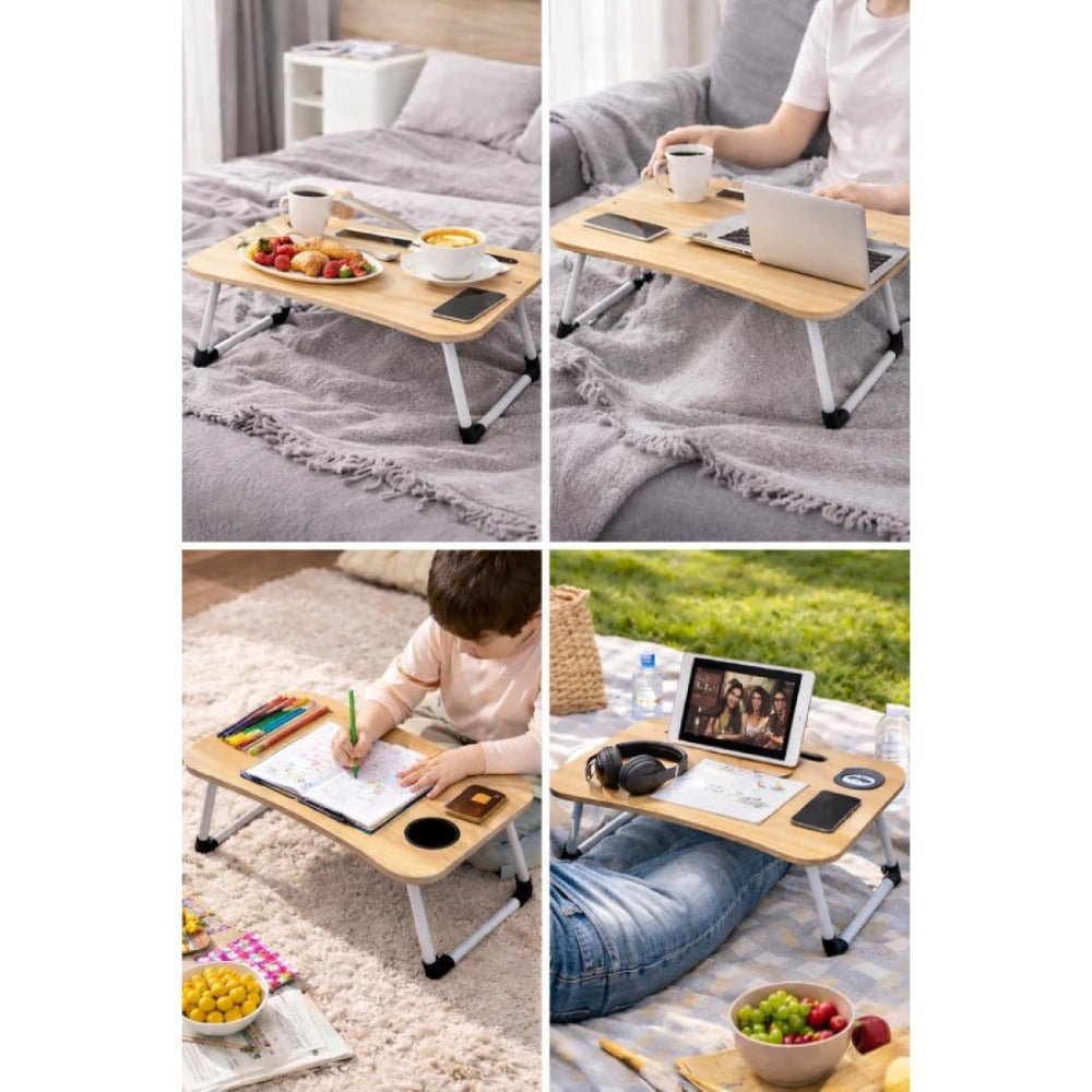Escritorio plegable para computadora | Bandeja de mesita de noche para laptop | Escritorio portátil plegable para laptop | Práctico para desayunar en la cama/sofá | 60×40×26 cm