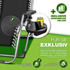 Tillvex® Tumbona Reclinable Plegable hasta 200Kg, Sillón de Sol para Jardín Exterior, Resistente a la Intemperie para Balcón, Jardín y Terraza, Ajustable con Acolchado Grueso, Reclinable, Extra Ancha, con Soporte para Bebidas