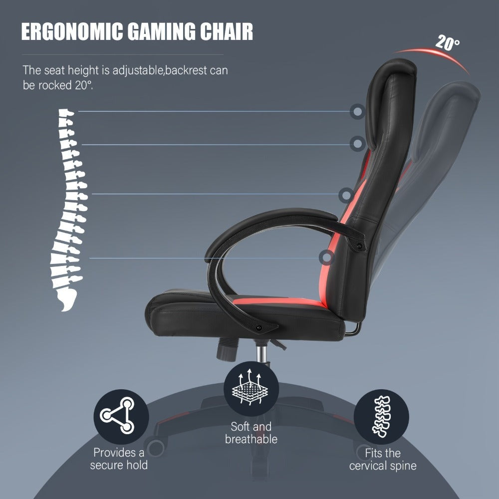 Silla de Oficina, Asiento Ergonómico de Respaldo Alto con Reposabrazos Acolchados y Transpirables, Base Duradera, Soporte Lumbar, Superficie de Cuero Sintético para Juegos, Hogar u Oficina, Silla Gamer