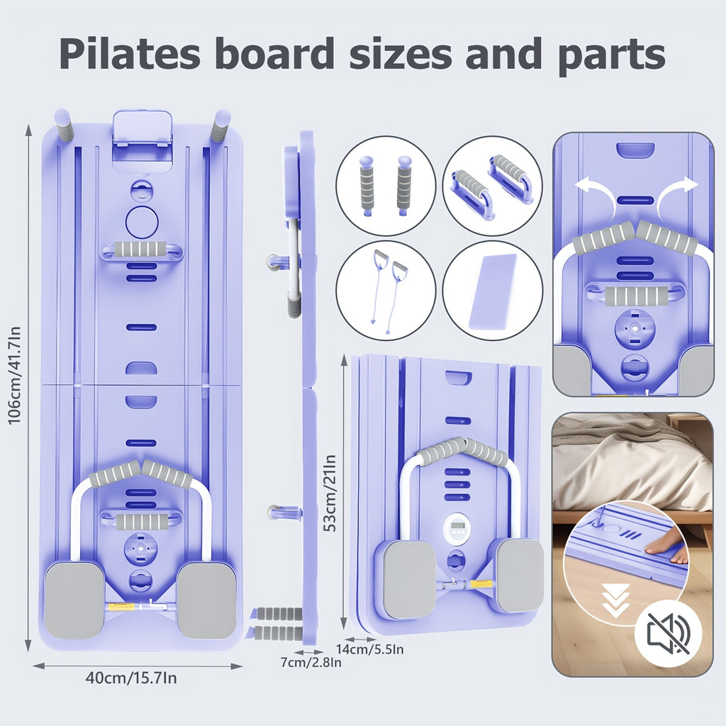 Tabla de Pilates Yoga Plegable | Set de Gimnasio Multifuncional para el Hogar con Temporizador, 2 Manijas de Resistencia, 2 Cuerdas de Tensión, Barra de Flexiones y Plataforma de Equilibrio | Entrenamiento de Core y Fuerza para Mujeres y Principiantes, En