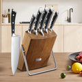 Juego de Cuchillos 6 Piezas, Juego de Cuchillos de Cocina con Bloque de Madera de Acacia Estiloso, Acero Inoxidable Alemán de Alto Carbono, Juego de Cuchillos Afilados