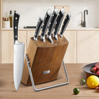 Juego de Cuchillos 6 Piezas, Juego de Cuchillos de Cocina con Bloque de Madera de Acacia Estiloso, Acero Inoxidable Alemán de Alto Carbono, Juego de Cuchillos Afilados