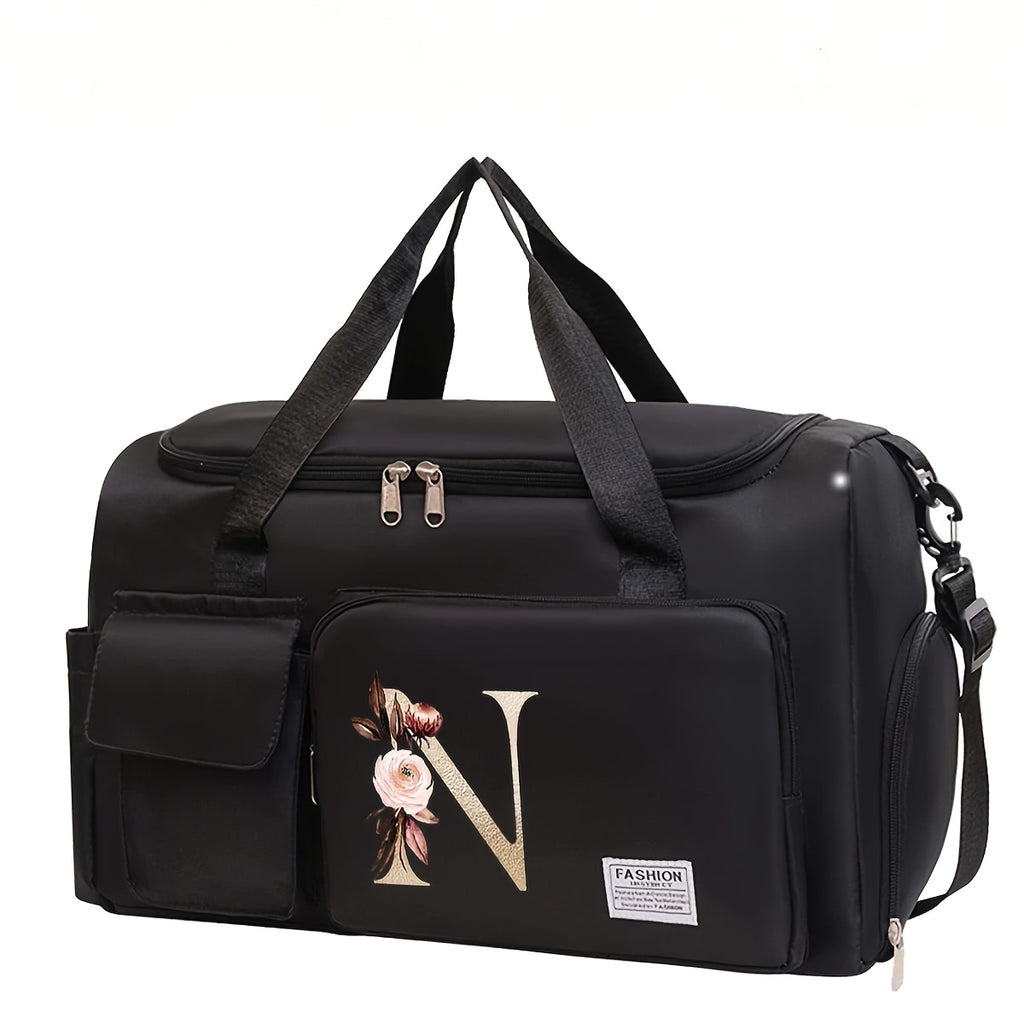 Bolsa de viaje, maleta, bolsa de viaje floral con letras, gran capacidad con múltiples compartimentos y sección para zapatos, regalo de San Valentín para mamá, maestra, mejor amiga, enfermera, correa de hombro ajustable, para ropa, cosméticos, portátil, i