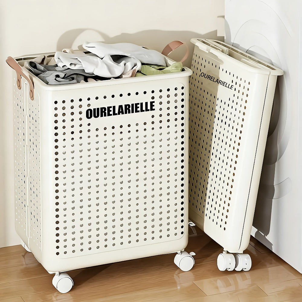 Cesta de Ropa Grande Plegable con Ruedas, Cuero Sintético Color Sólido, Versátil y Portátil para Almacenamiento en Baño y Balcón, 15.8/205GaA, Varios Tamaños Disponibles, Bolsa de Ropa para Lavandería, Cestas de Ropa