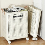 Cesta de Ropa Grande Plegable con Ruedas, Cuero Sintético Color Sólido, Versátil y Portátil para Almacenamiento en Baño y Balcón, 15.8/205GaA, Varios Tamaños Disponibles, Bolsa de Ropa para Lavandería, Cestas de Ropa