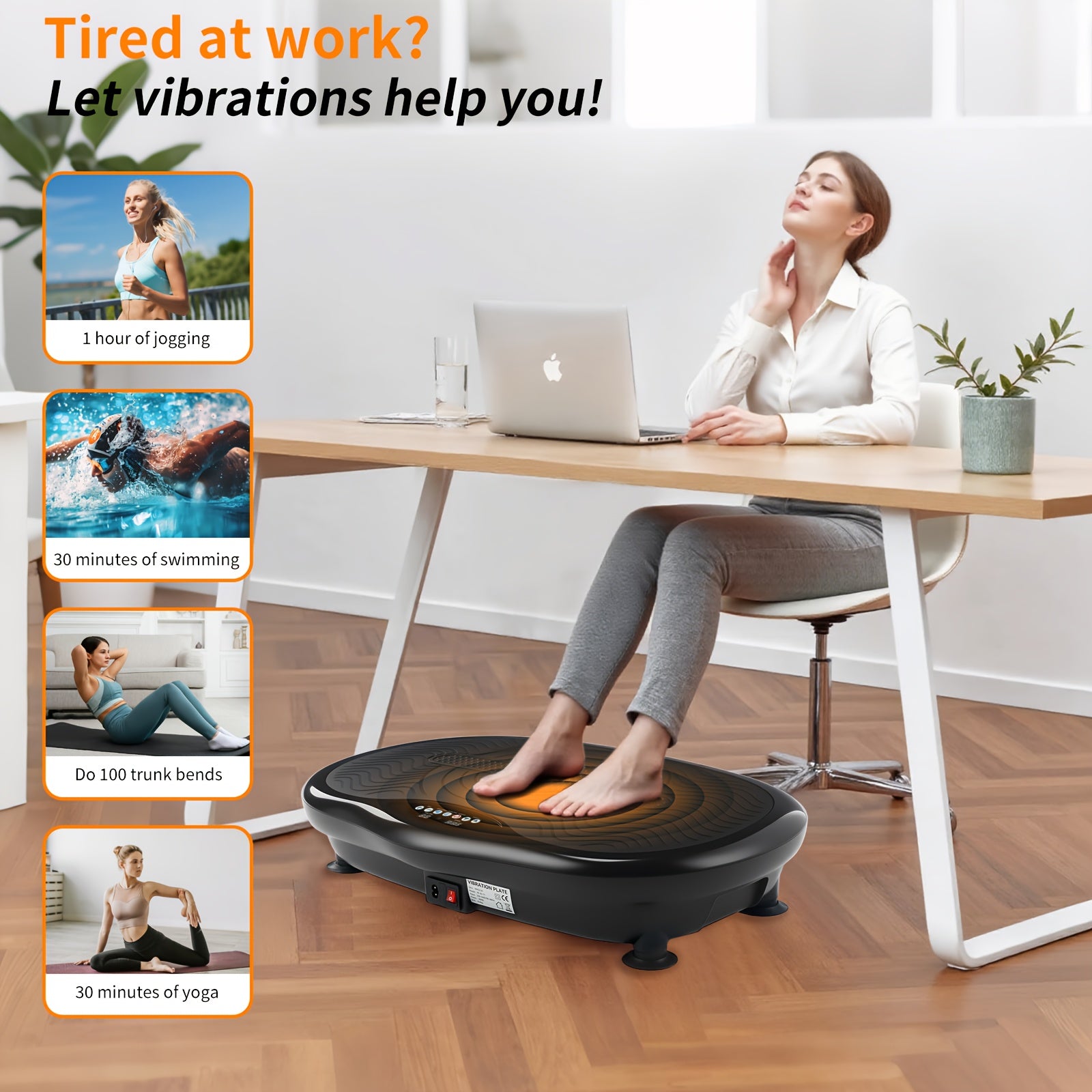 Placa vibratoria inteligente, ajuste de 120 velocidades, motor de 200W, 1 modo manual y 3 modos automáticos, botones de acceso rápido LCD, control remoto + altavoz de música, bandas de resistencia + esterilla de yoga, plataforma de fitness para el hogar p