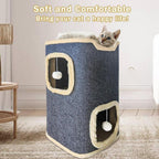Nido Felino de Dos Niveles, Cueva Interior para Gatos, Túnel para Gatos con Alfombra Rascadora y Cubo Escondido, Adorable Condominio Contemporáneo para Gatos, Muebles Adecuados para Varios Gatitos, Diseño Expandible