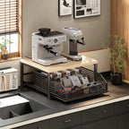 Estante de almacenamiento para cápsulas de café con cajones - Apto para cafeteras, estante deslizante para olla arrocera eléctrica, estante deslizante para microondas, almacenamiento metálico tipo cajón para microondas, almacenamiento y organización de co