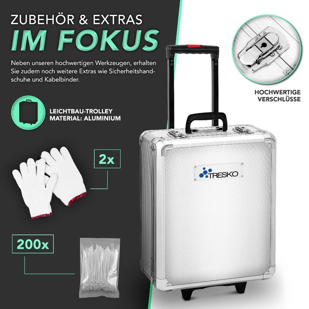 TRESKO® Juego de Herramientas Completo de 1400 piezas | Gabinete de Herramientas Lleno | Caja de Herramientas XXL | Bolsa de Herramientas con Herramientas | Carro de Herramientas | Acero al Cromo-Vanadio