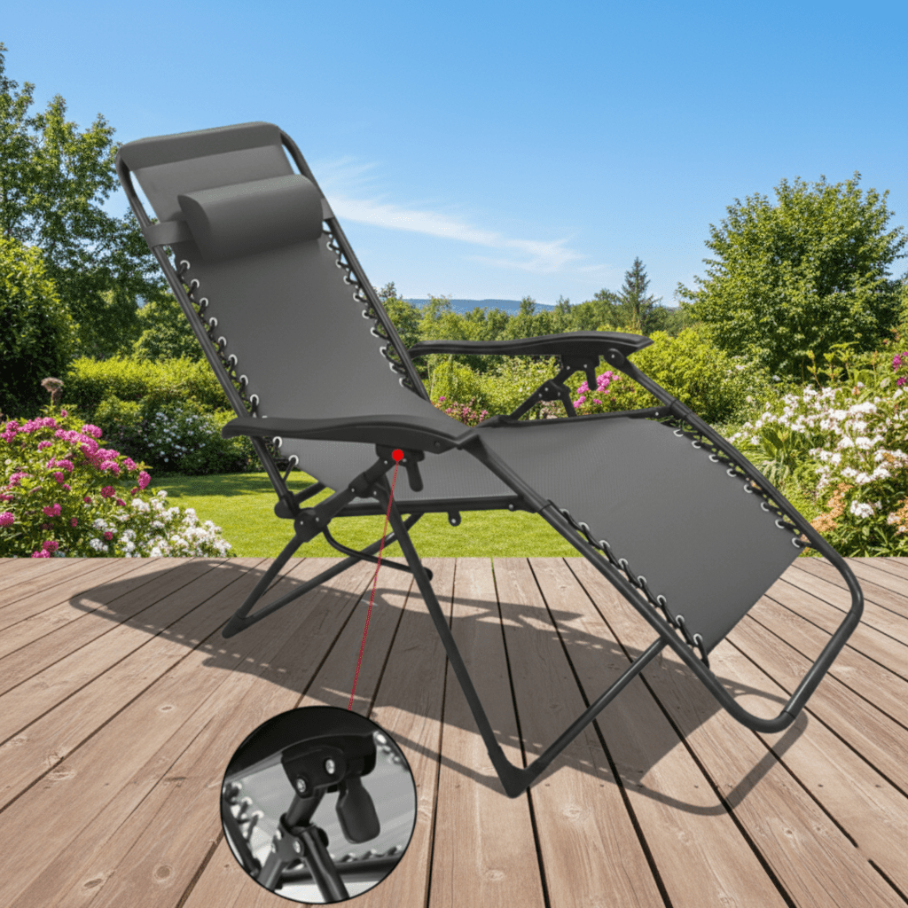 Tumbona Plegable Gravedad Cero Exterior, Silla Reclinable Ajustable Reforzada (Carga Máx 120kg), Portátil y Antideslizante para Jardín, Playa y Camping