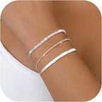 3 Piezas de Pulseras para Mujer en Plata 925, Brazaletes Elegantes y Ajustables con Cadena Delicada Estilo Capa, Ideales como Combinación o Apiladas