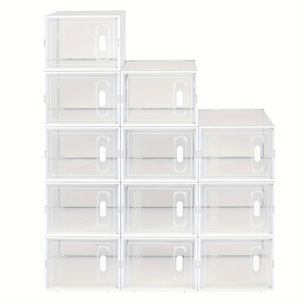 Caja de zapatos apilable, caja de zapatos con puerta magnética, caja de plástico para guardar zapatos, organizador de zapatos plegable para tamaños inferiores a 42, 35X19X25 cm