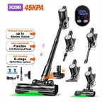 Aspiradora Inalámbrica de Alta Succión para el Hogar, Aspiradora Multiusos 10 en 1 con Cañón, Autonomía de 45 Minutos, 3 Modos de Succión con Luces LED Verdes Mejoradas y Cepillo Sin Enredos para Hogar, Pisos de Madera, Alfombras y Pelo de Mascotas