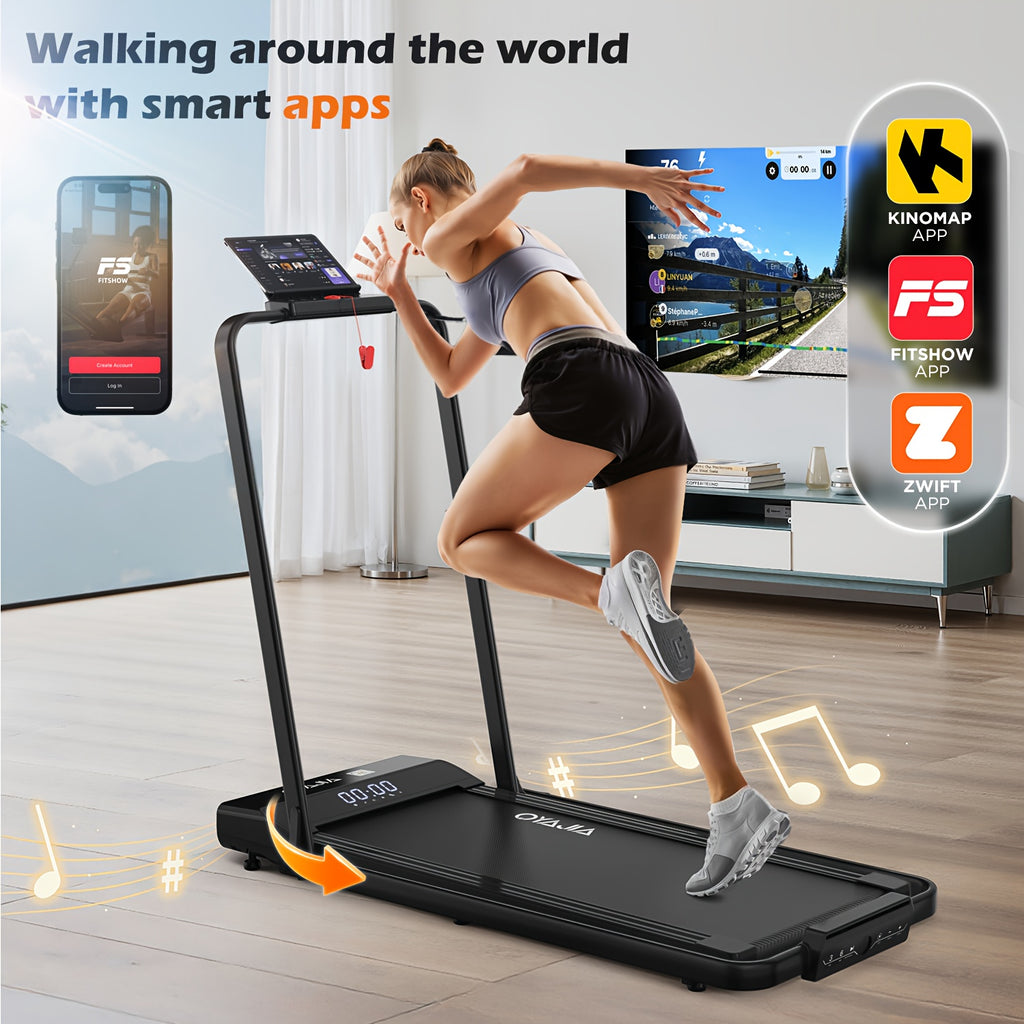 Caminadora plegable para el hogar 4 en 1, 12 programas preestablecidos, motor silencioso de 0.75 caballos de fuerza, pantalla LCD con 3/6 teclas rápidas, admite control triple mediante aplicación, control remoto y panel de control, altavoces de música, so