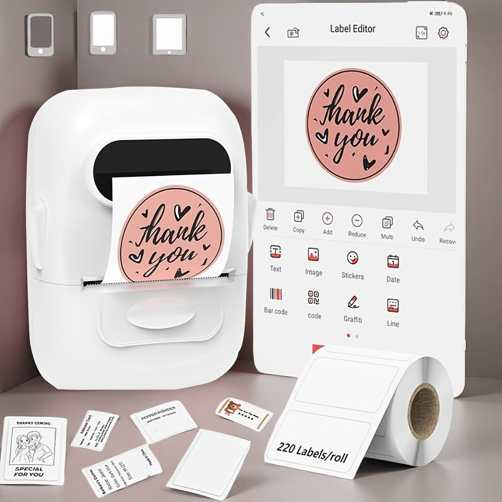 Impresora Térmica Portátil Mini Inalámbrica con Múltiples Plantillas, 1 Rollo de Papel Incluido, Conexión Inalámbrica a Smartphones y Computadoras, para Uso en Hogar y Oficina, Recargable por USB