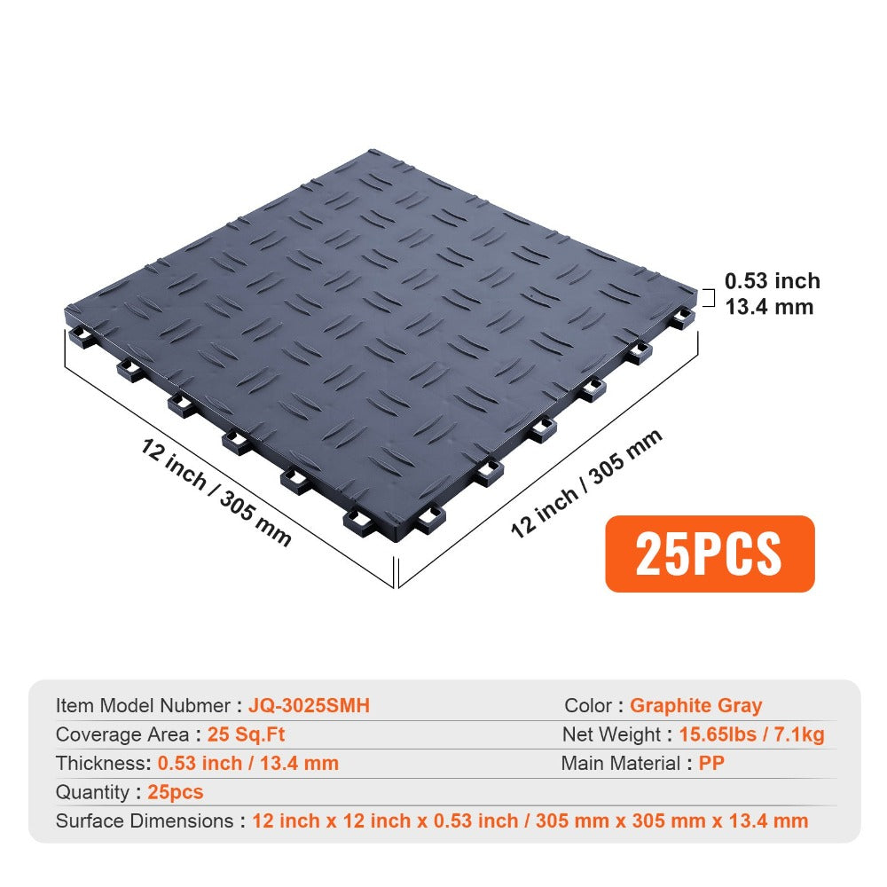 VEVOR Azulejos de Garaje Entrelazables, 12 x 12 x 0.53 pulgadas, Paquete de 25, Azulejos de Suelo Antideslizantes de Doble Cara, para Garajes, Sótanos y Talleres, Gris Grisáceo