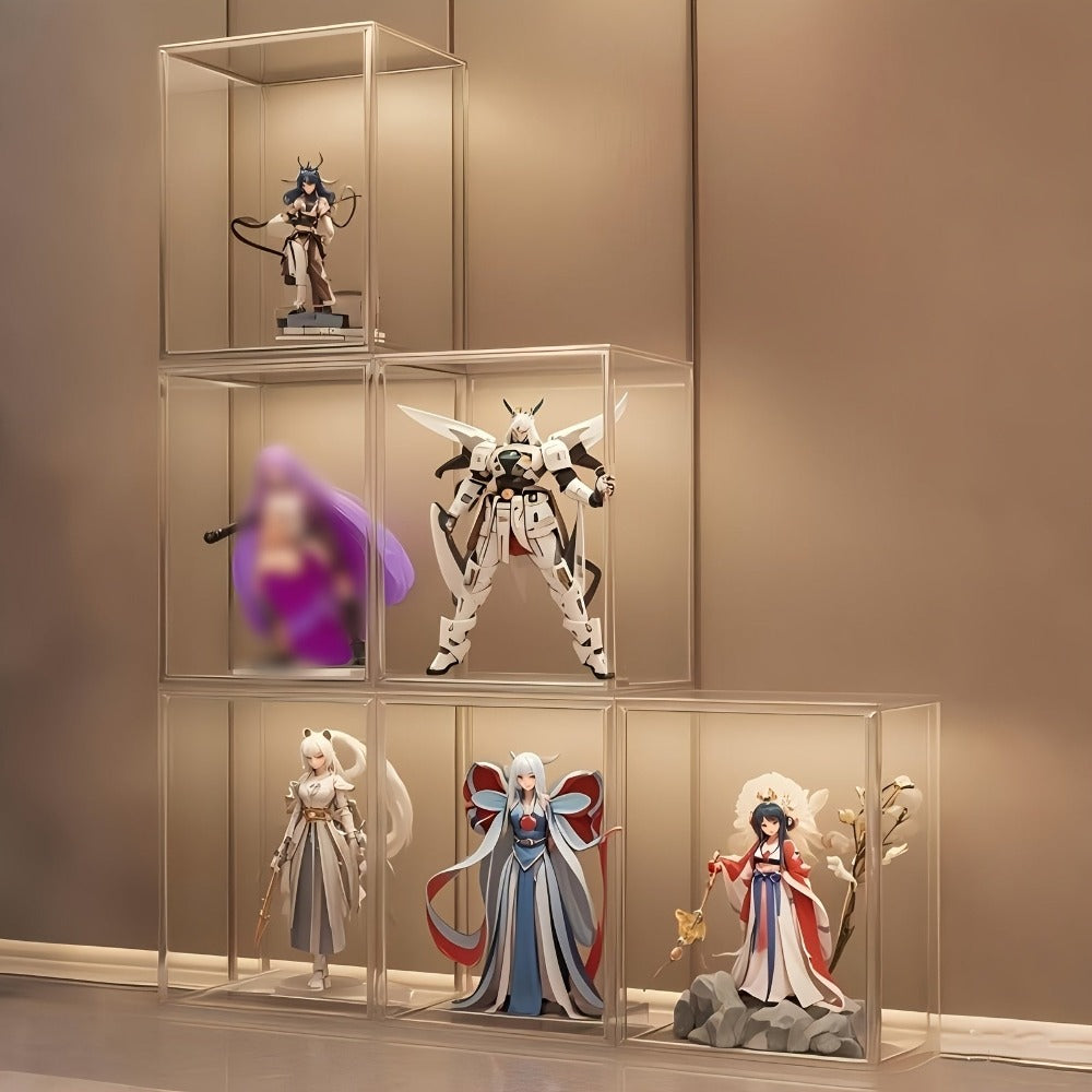 Paquetes múltiples de cajas de almacenamiento acrílicas transparentes grandes con tapa - Organizador apilable a prueba de polvo de alta calidad para juguetes, ropa y decoración del hogar | Contenedor de plástico moderno retro, exhibidor de escritorio mult