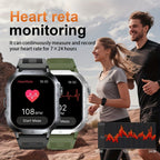 GWENLAND 2025 Smartwatch Estilo Deportivo - Pantalla de 2.2.54cm, Llamada Inalámbrica, Modos Multi-Deporte, Notificación de Mensajes, Foto Remota, Control de Música, Cuerpo de Aleación, Recargable por USB, Regalo Ideal para Entusiastas de la Aventura al A
