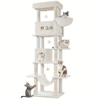 Rascador grande, árbol para gatos de 210 cm, con 8 postes rascadores, posadero, 2 cuevas, tapete lavable, hamaca, pelotas de felpa, rascador de varios pisos para gatos grandes, gris claro, gris oscuro