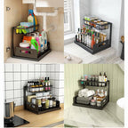 Organizador Cocina Almacenamiento de metal debajo del fregadero, organizador de cocina de 2 niveles con cajón de almacenamiento deslizante, organizador debajo del fregadero con ventosas mejoradas