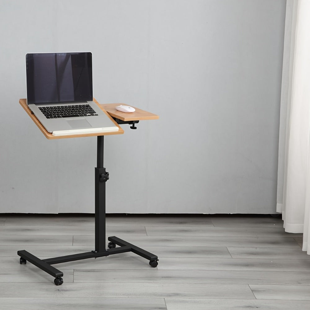 Escritorio Ajustable para Laptop, 60 X 34.5 X 58-90 Cm, Mesa Plegable para Cama, Mesa de Sofá con Ruedas, Soporte Elevable para Laptop Giratorio 360 Grados, Escritorio de Madera para Sofá y Laptop