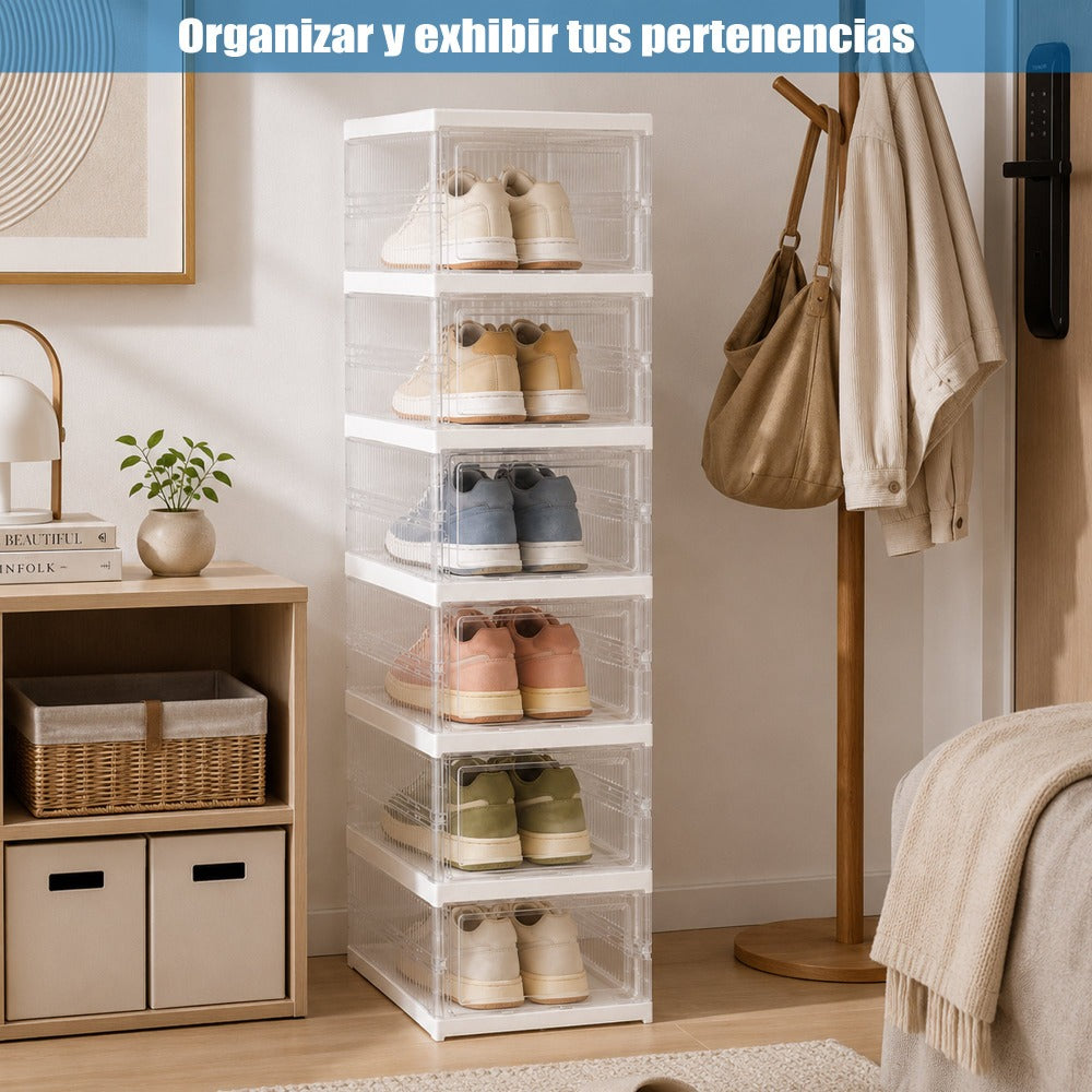 Organizador de Zapatos Plegable Sin Instalación, 6 Niveles, Puerta Transparente Antipolvo 105X34.5X25cm