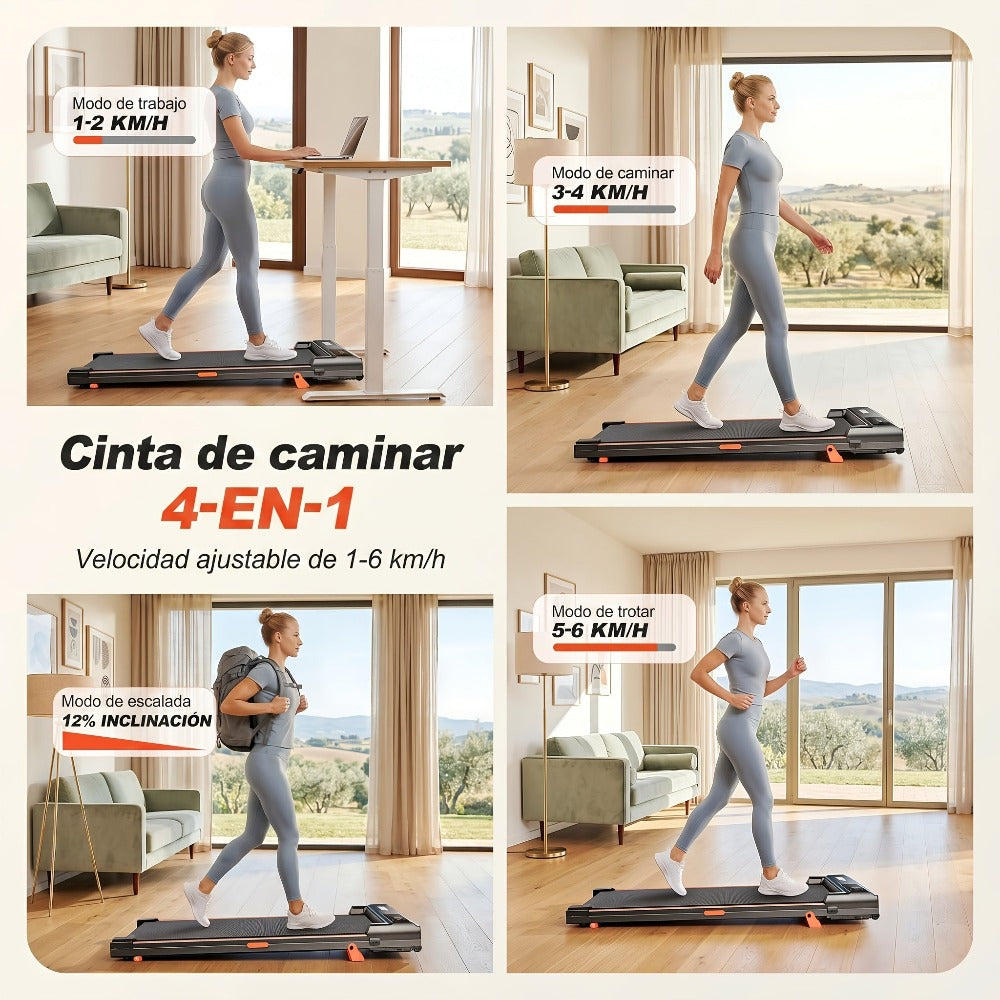 Alfombra de caminar con inclinación del 12%, quema 50% más de calorías, alfombra de caminar para escritorio, máquina de caminar portátil silenciosa de 30Db con carga de 100KG para fitness en casa, sin batería