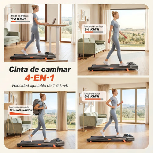 Alfombra de caminar con inclinación del 12%, quema 50% más de calorías, alfombra de caminar para escritorio, máquina de caminar portátil silenciosa de 30Db con carga de 100KG para fitness en casa, sin batería