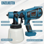 Pistola de pintura inalámbrica compatible con batería Makita de 18V, pistola rociadora de pintura eléctrica de 1000ML con 2 baterías de iones de litio de 3000Mah, aguja de rociado y boquilla de cobre puro, pistola rociadora para cercas, paredes, techos, m