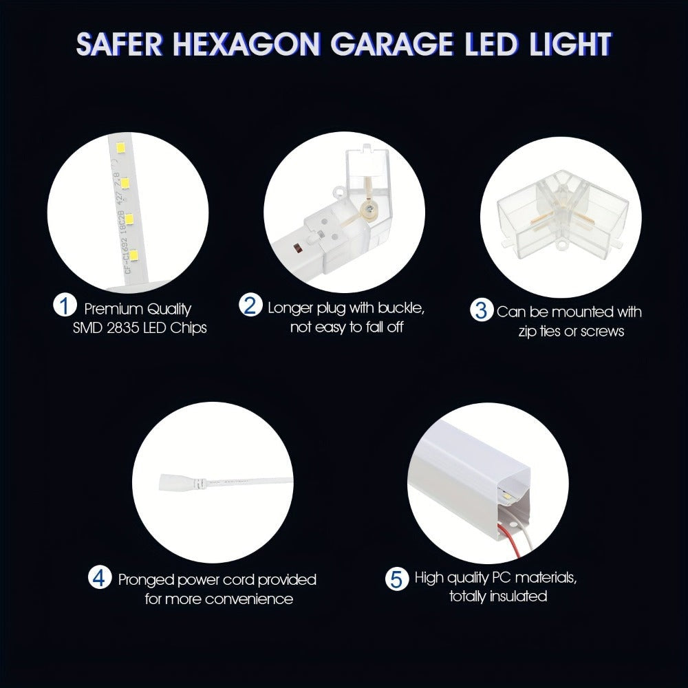 Paquete de 5/8 Lámparas de Techo LED Hexagonales - 280W 33600LM Ultra Brillantes Blanco Frío 6500K, Iluminación Exterior Moderna para Garaje, Taller, Estudio, Tienda de Detallado Automotriz - Duración Estimada, Fácil Instalación, Montaje