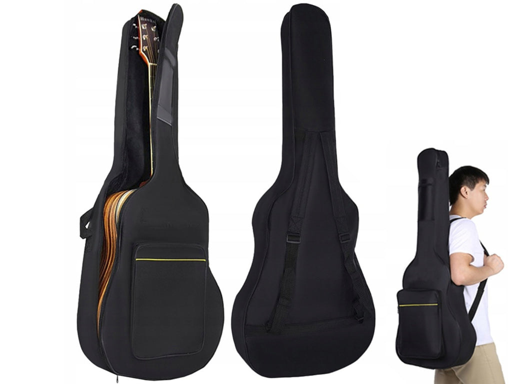 Funda Clásica para Guitarra Acústica, Estuche Rígido Negro con Bolsillos, Correas Ajustables y Asa para Transporte, Material Sólido Grueso Protector Resistente a las Condiciones Climáticas, Estuche con Bolsillo Adicional para Partituras A4 y Bolsillo para